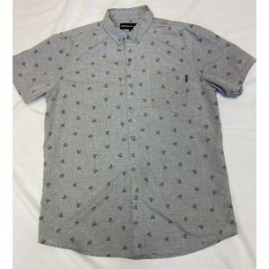 Molokai Surf‎ Company Men's Button Front Short Sleeve Shirt Size L Skulls Gray